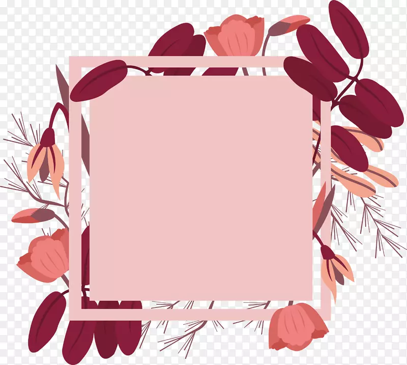 红色画框剪贴画-葡萄酒红花标题盒
