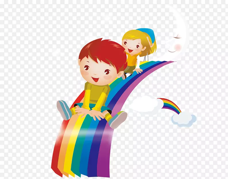 彩虹土坯插画机电脑文件-坐彩虹伞儿童