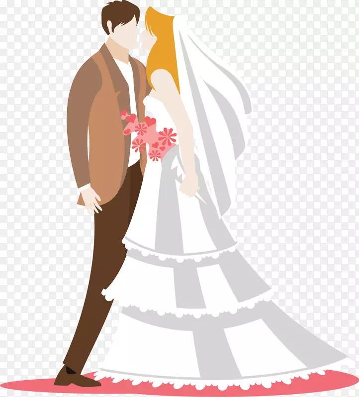 婚礼新郎插图-扁平新娘和新郎