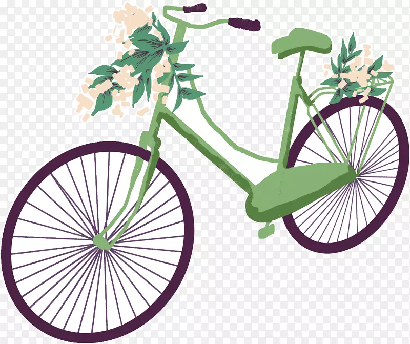 自行车轮式道路自行车车架绿色卡通自行车