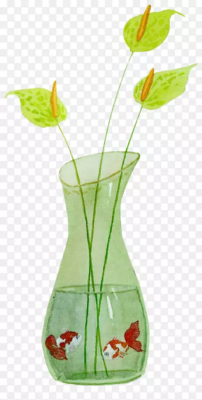 水彩画植物瓶