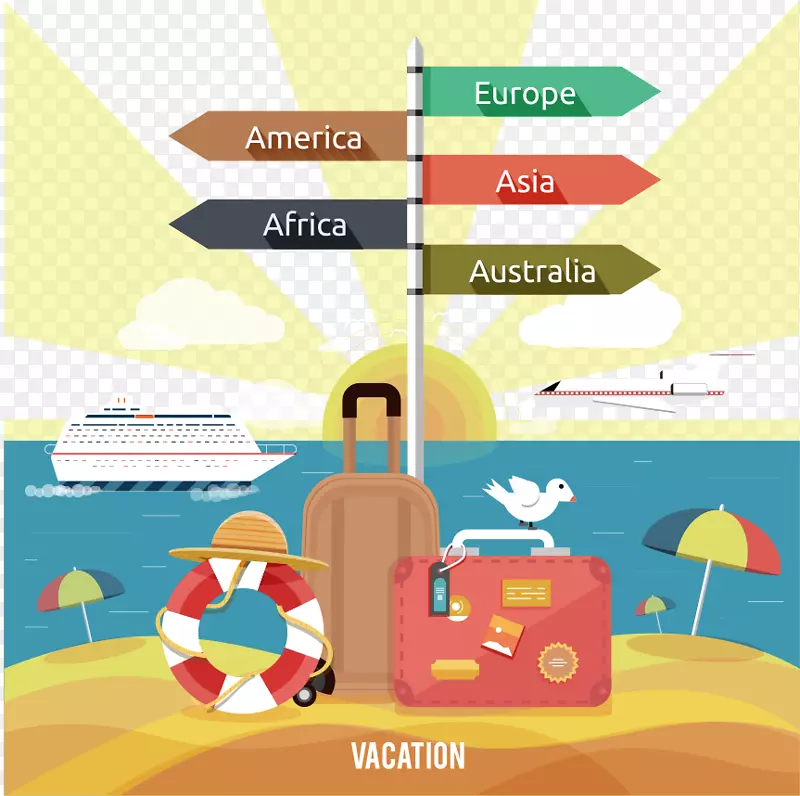 旅行假期行李图标-平面创意旅行