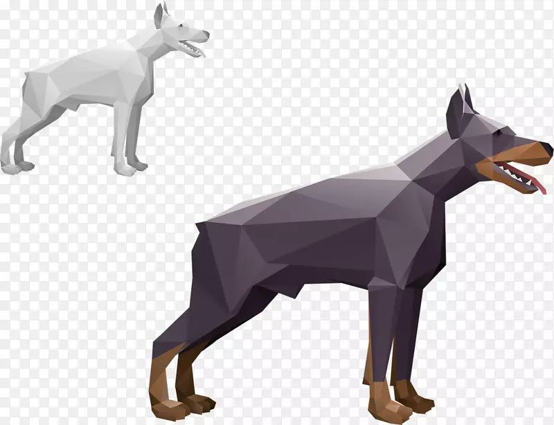 狗折纸多边形图-两只狗