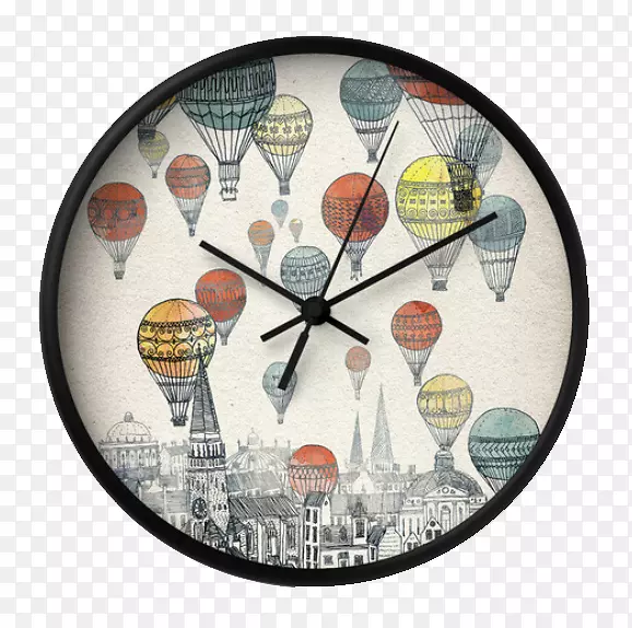 爱丁堡格拉斯哥热气球图-时钟手绘素描