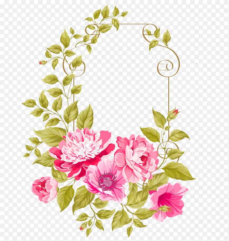 婚礼邀请函粉红花卉插画.手绘花盒