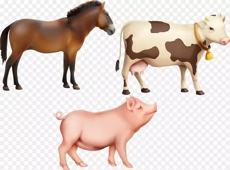 牛-马-农场剪贴画-载体动物-牲畜-牛-马-猪