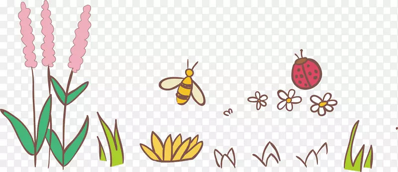 蜜蜂插图-花朵和蜜蜂