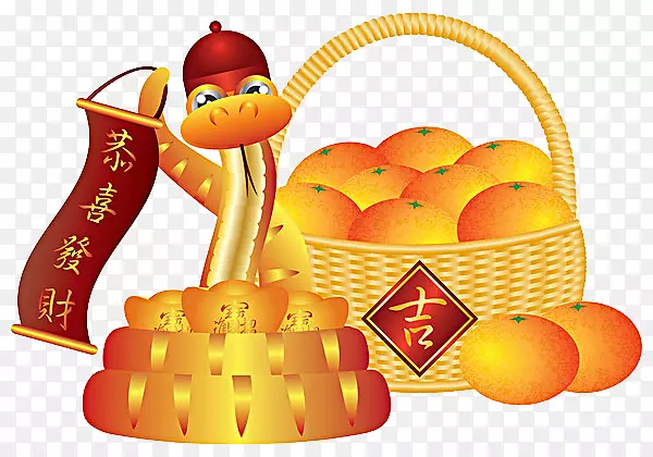 农历新年橘子插图-蛇年。