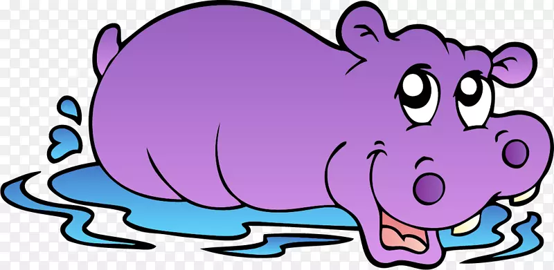 河马犀牛卡通片艺术手绘紫色河马