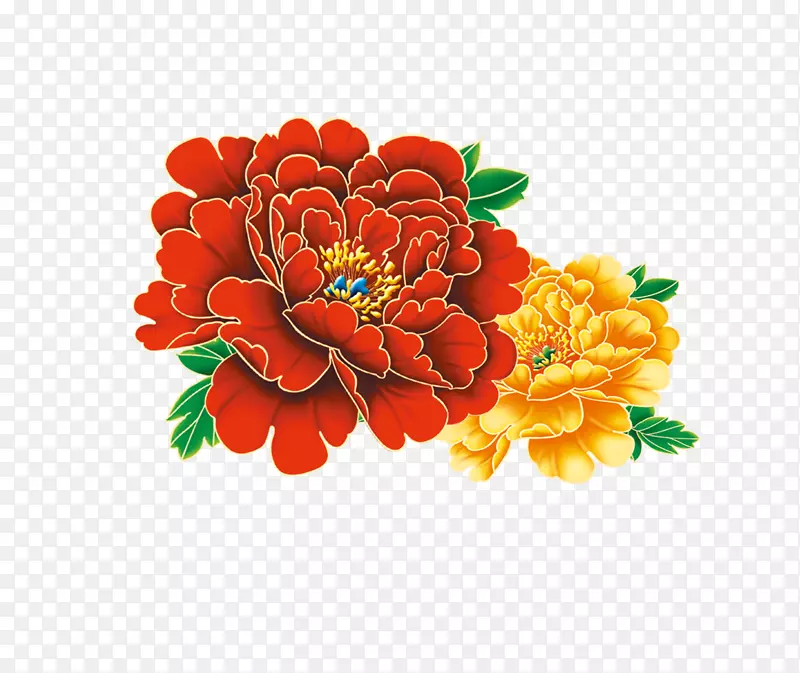 牡丹剪贴画-红黄牡丹花富丽堂皇的装饰