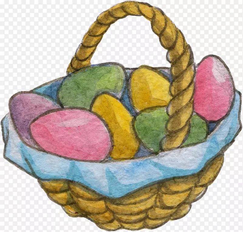 篮子复活节彩蛋水彩画-篮子里的彩蛋