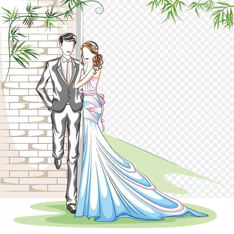 婚纱摄影插画-卡通情侣婚礼