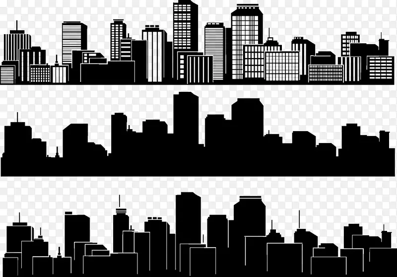 城市剪影天际线建筑-黑白城市轮廓