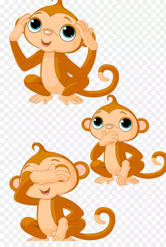 猴画卡通剪辑艺术-卡通小猴表情符号创意装饰扣免费