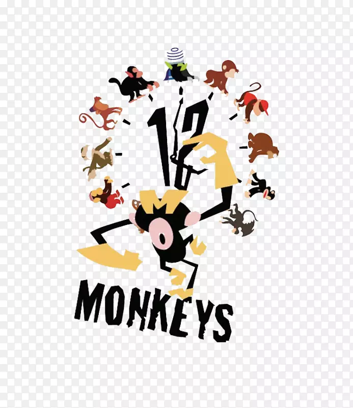 玩世不恭幽默插画海报插图-简单的猴子时钟插图