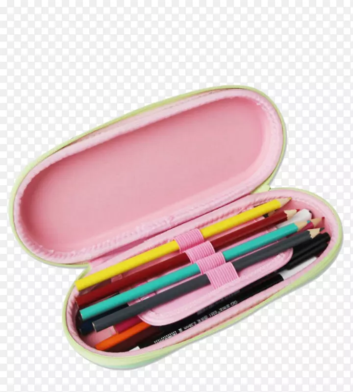 文具铅笔盒彩色铅笔盒用彩色钢笔填充的铅笔盒