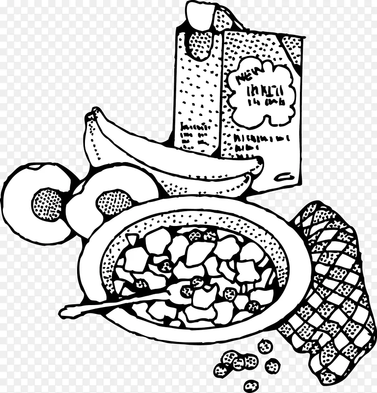 早餐麦片薄煎饼，丰盛早餐，即食食品和饮料现场插图.香蕉