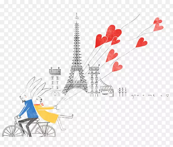 巴黎爱艺术漂流插图-骑自行车的兔子爱好者
