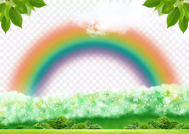 森林绿色彩虹-彩虹绿色森林装饰背景
