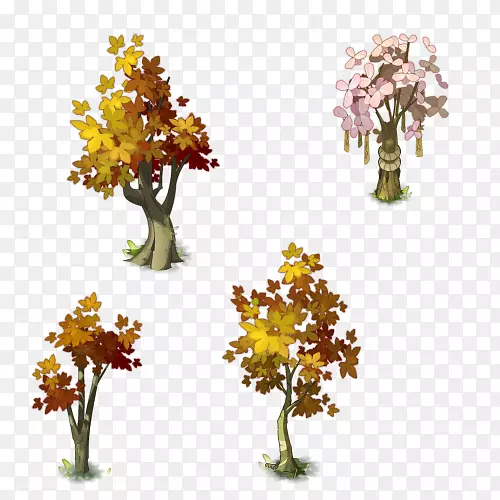 树木水彩画-植物和花卉