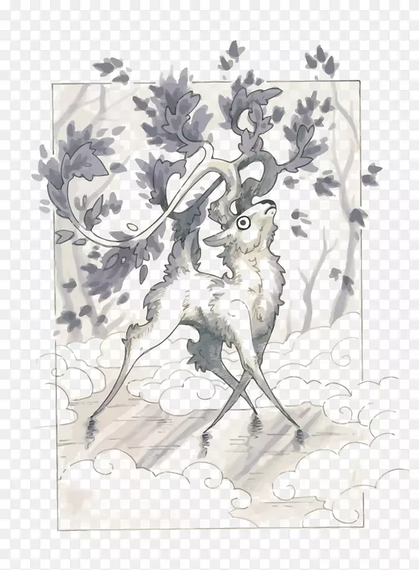 鹿水彩画素描水彩画鹿
