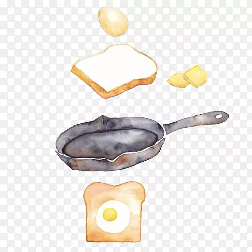 吐司煎蛋早餐水彩画面包早餐彩画材料图片