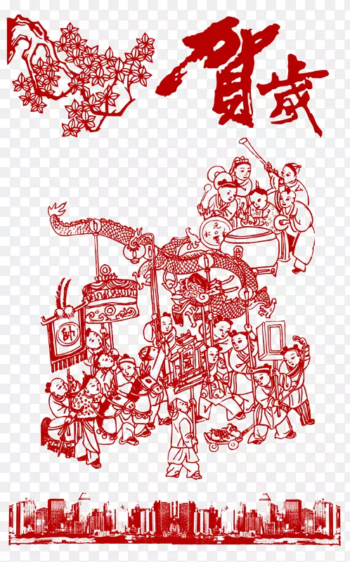 剪纸舞狮舞龙传统民俗-新年