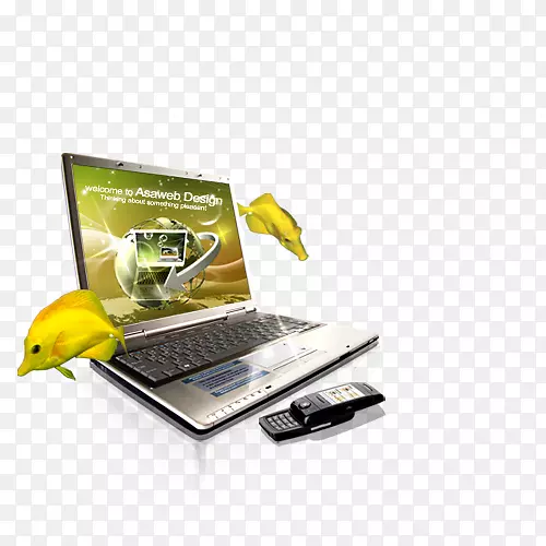 笔记本电脑网页设计电脑鱼生态电话装饰元素