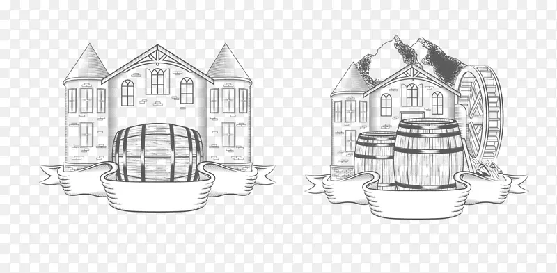 红葡萄酒桶卡通-卡通城堡木桶