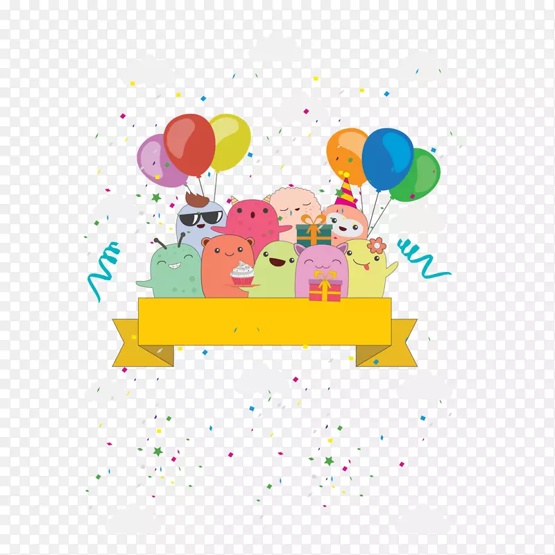 生日气球贺卡插图.彩色怪物生日卡片材料