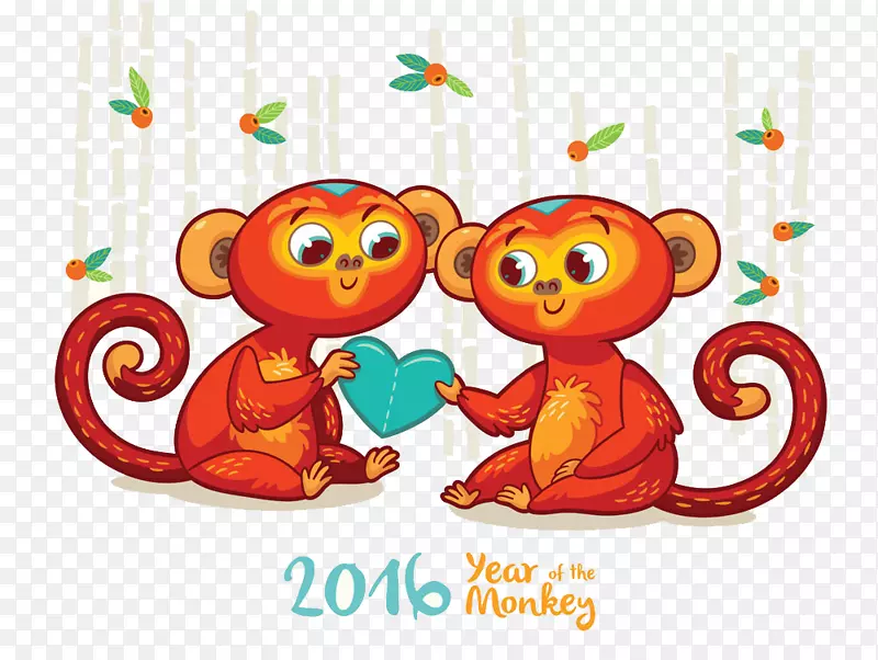 猴年年画图-两只红猴
