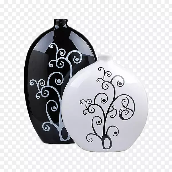 花瓶陶瓷装饰艺术黑白陶器黑白花瓶