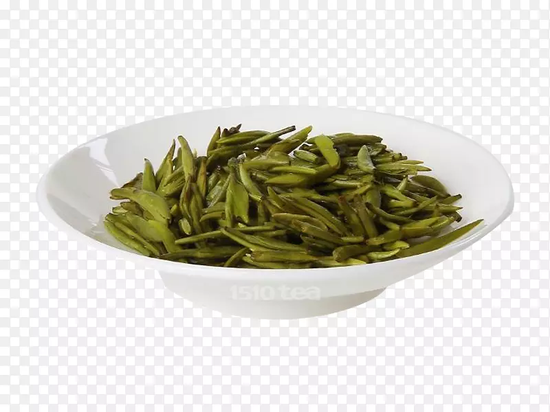 龙井茶绿茶-一盘绿茶叶子图片材料