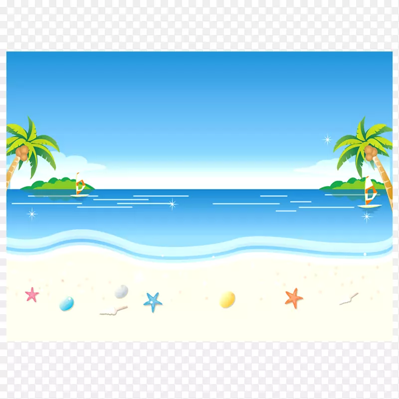 沙滩动画剪贴画-背景沙滩动画背景材料PNG