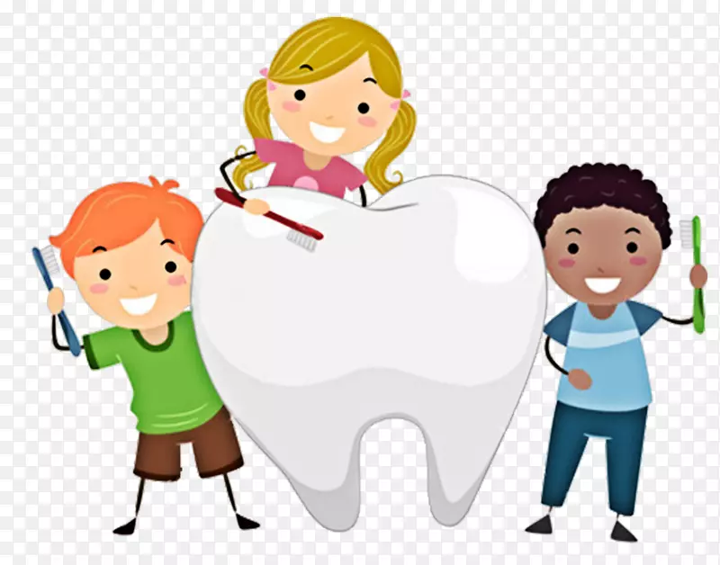 儿童牙科公共卫生儿童卡通三名儿童及牙齿PNG
