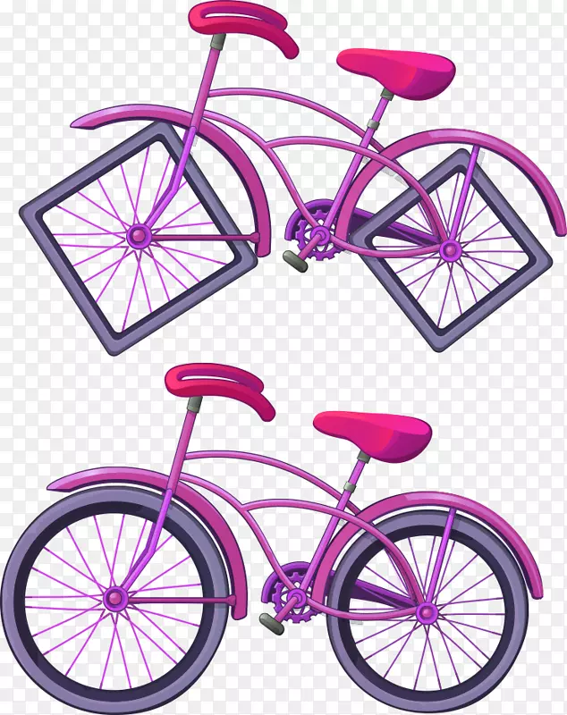 方轮自行车卡通插图.创意自行车