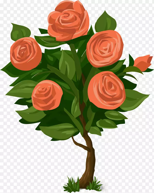 玫瑰灌木插花艺术-绿叶粉红色玫瑰