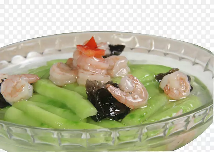 亚洲料理丝瓜炒蔬菜炒虾