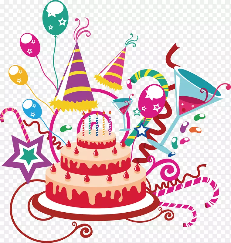 生日蛋糕彩绘剪贴画图案欢快生日