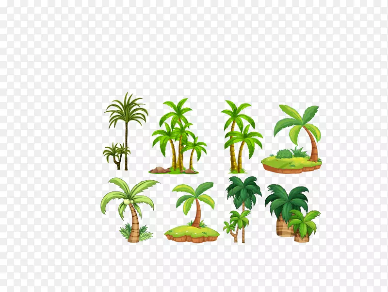 槟榔科-免费剪贴画-绿色热带植物椰子滩