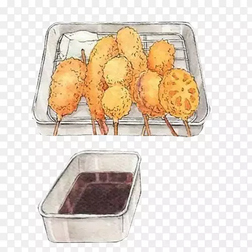 大阪小松炸鸡油炸对虾炸鸡手绘材料图片
