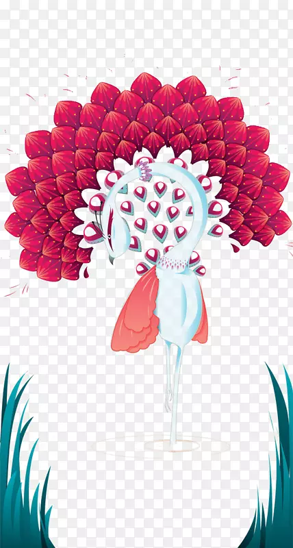 花卉设计插图-孔雀
