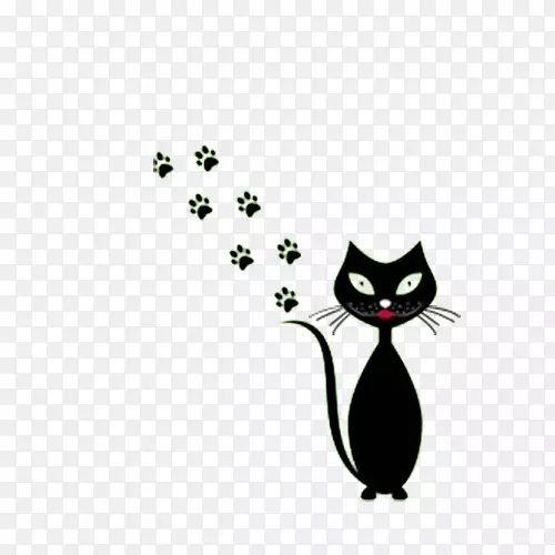 黑猫黑道-可爱的卡通，小黑猫和脚印