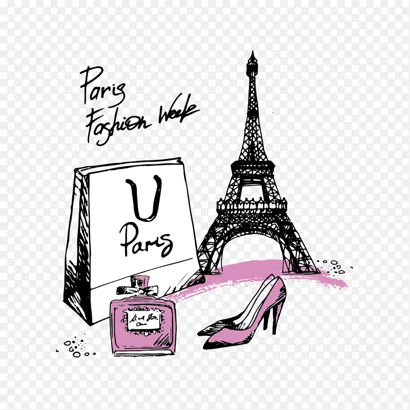 巴黎时装周绘画-鞋子，香水和建筑