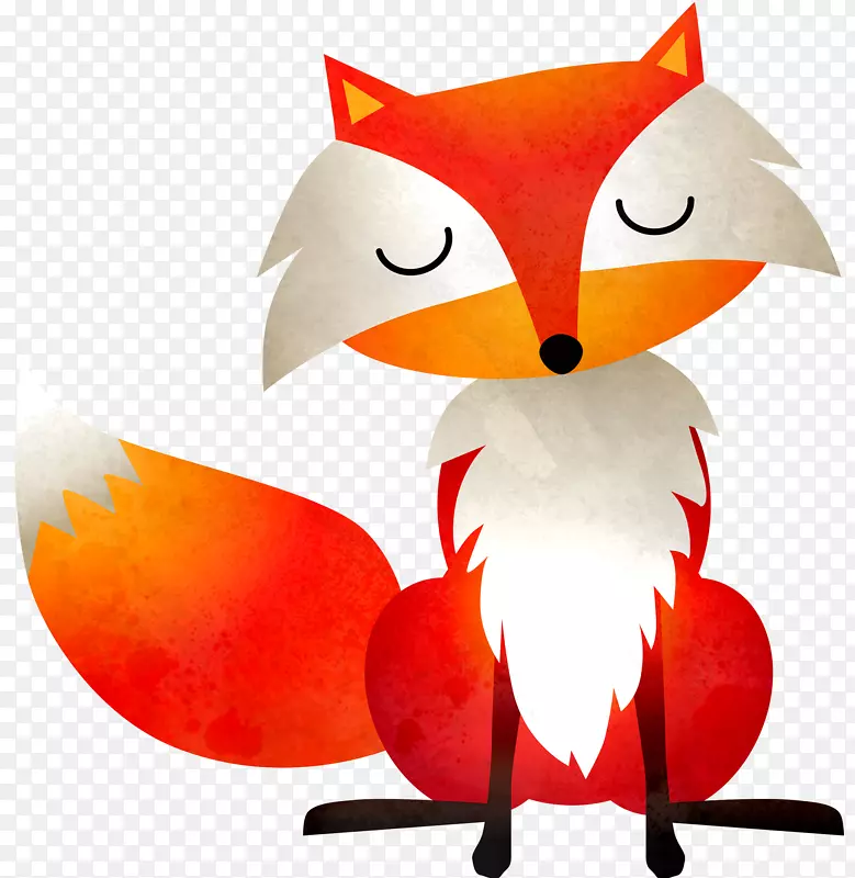 水彩画签名书插图-手绘白胡子狐狸