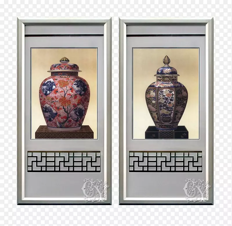 画框画花瓶-釉花瓶古董铝框装饰画