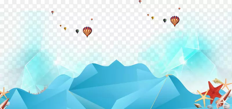 三维空间气球山平面设计.三维山地热气球装饰背景