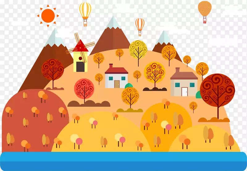 绘制卡通景观插图-秋天的小镇