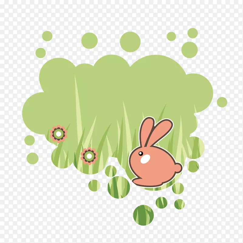 复活节兔子兔夹艺术-绿色卡通兔子背景装饰