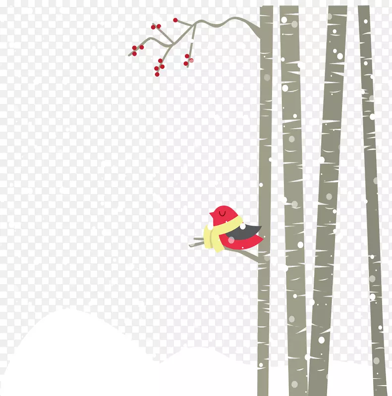 冬季插画-森林嬉戏鸟